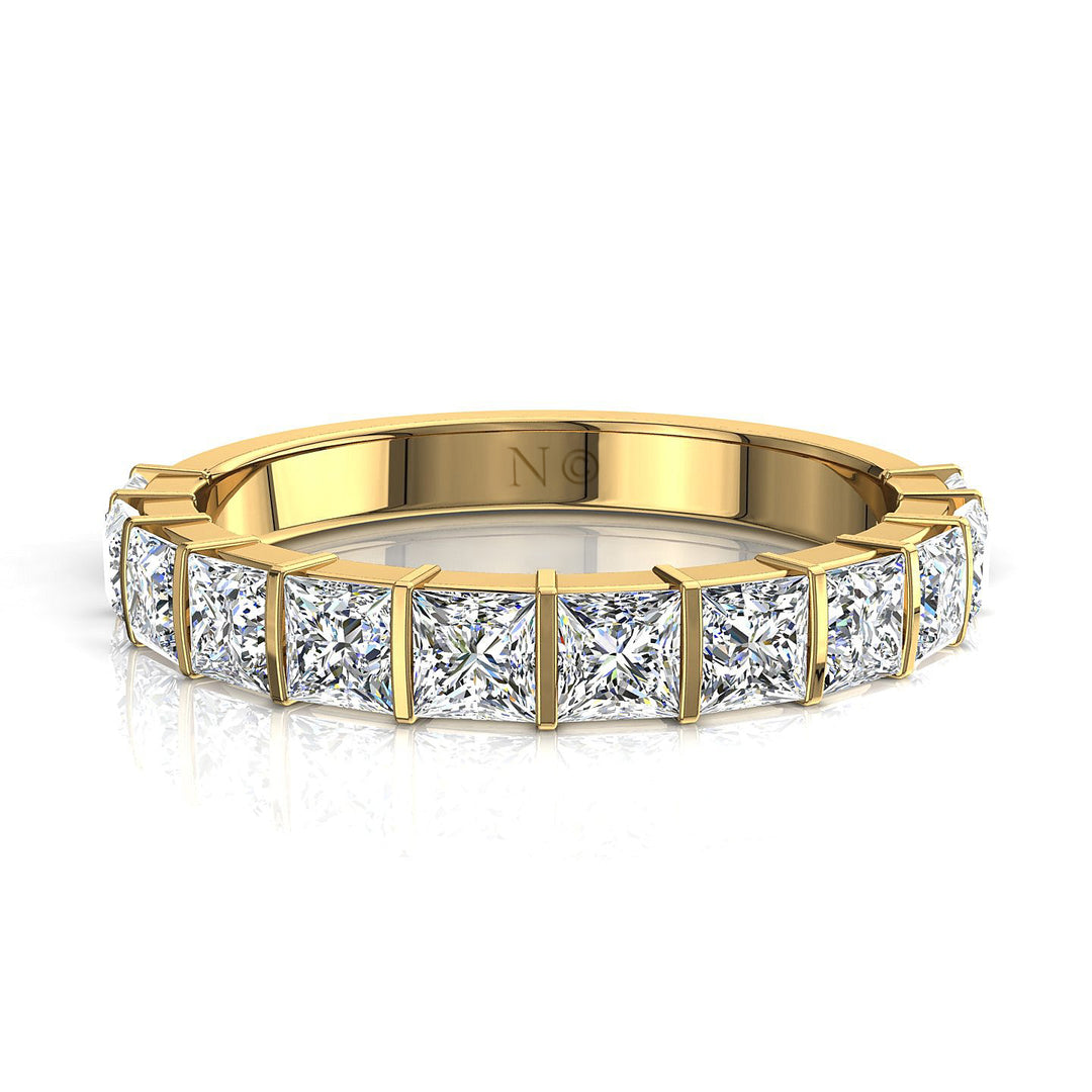 Demi-alliance 12 diamants princesses 1.30 carat or jaune Lucia