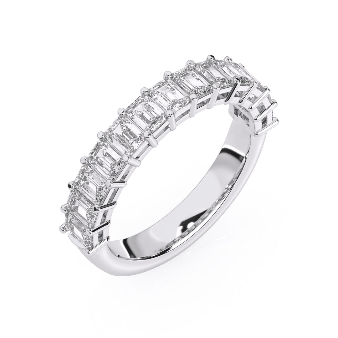 Demi-alliance 13 diamants naturels Émeraudes 1.70 carat or blanc 14 carats Flavia