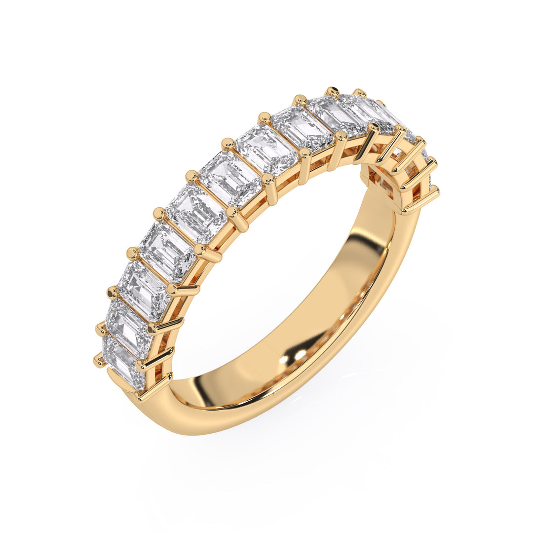 Demi-alliance 13 diamants naturels Émeraudes 1.70 carat or jaune 14 carats Flavia