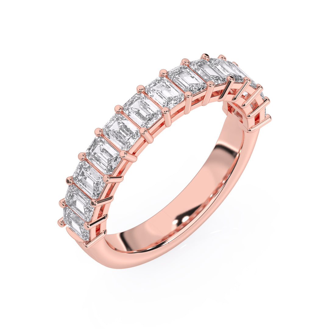 Demi-alliance 13 diamants naturels Émeraudes 1.70 carat or rose 14 carats Flavia