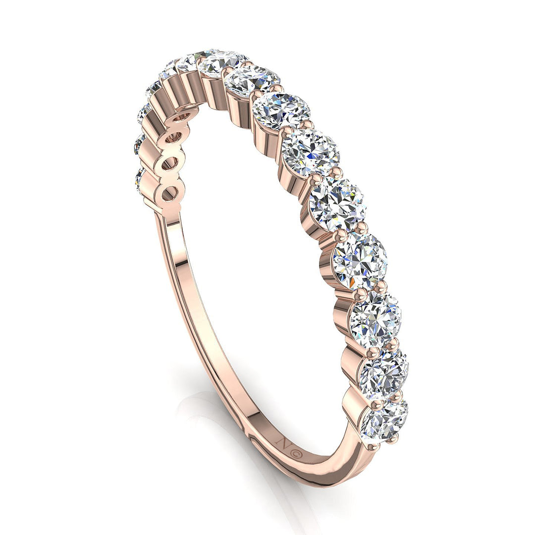 Demi-alliance 15 diamants synthétiques ronds 0.75 carat or rose Daniela