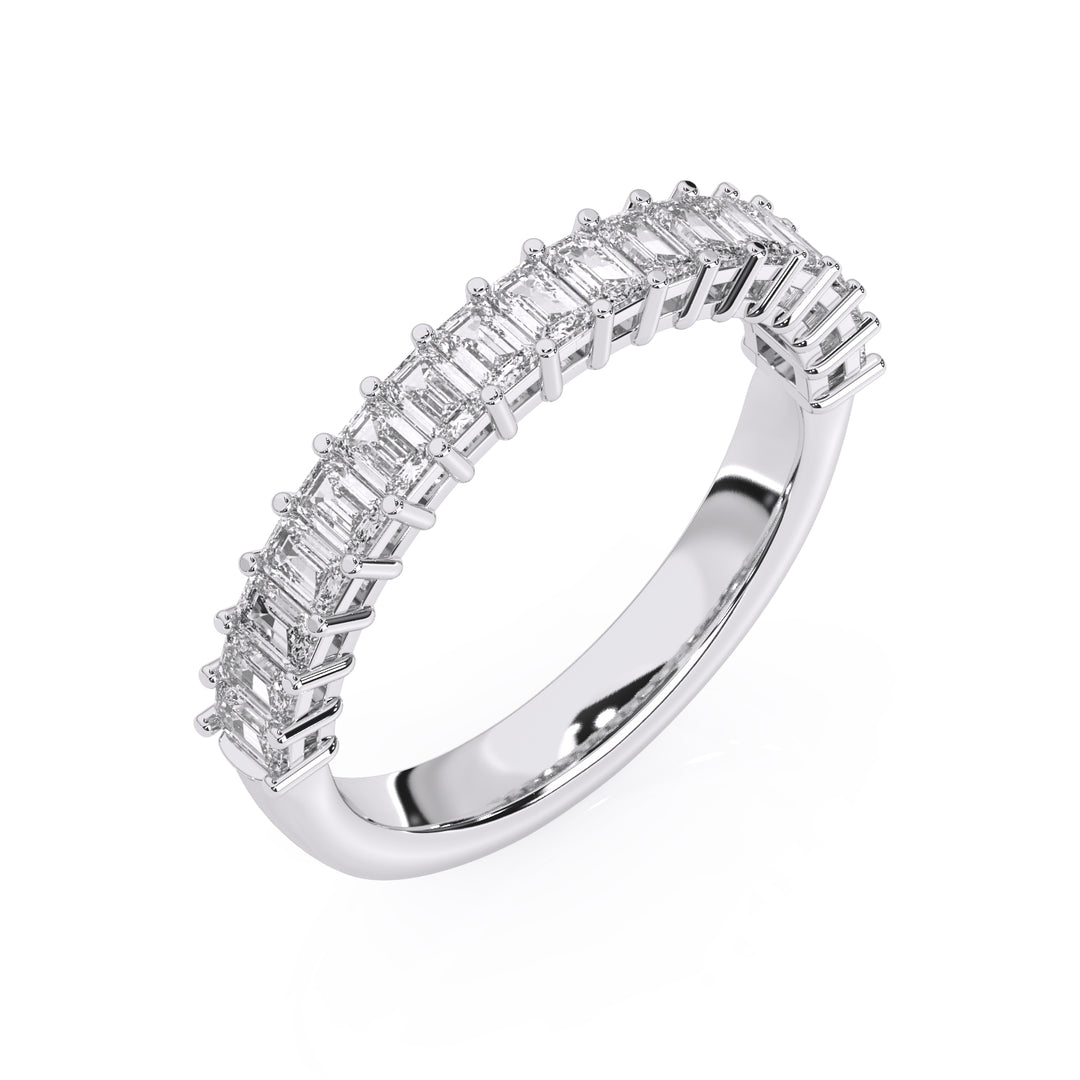 Demi-alliance 17 diamants Émeraudes 1.30 carat or blanc 14 carats Flavia