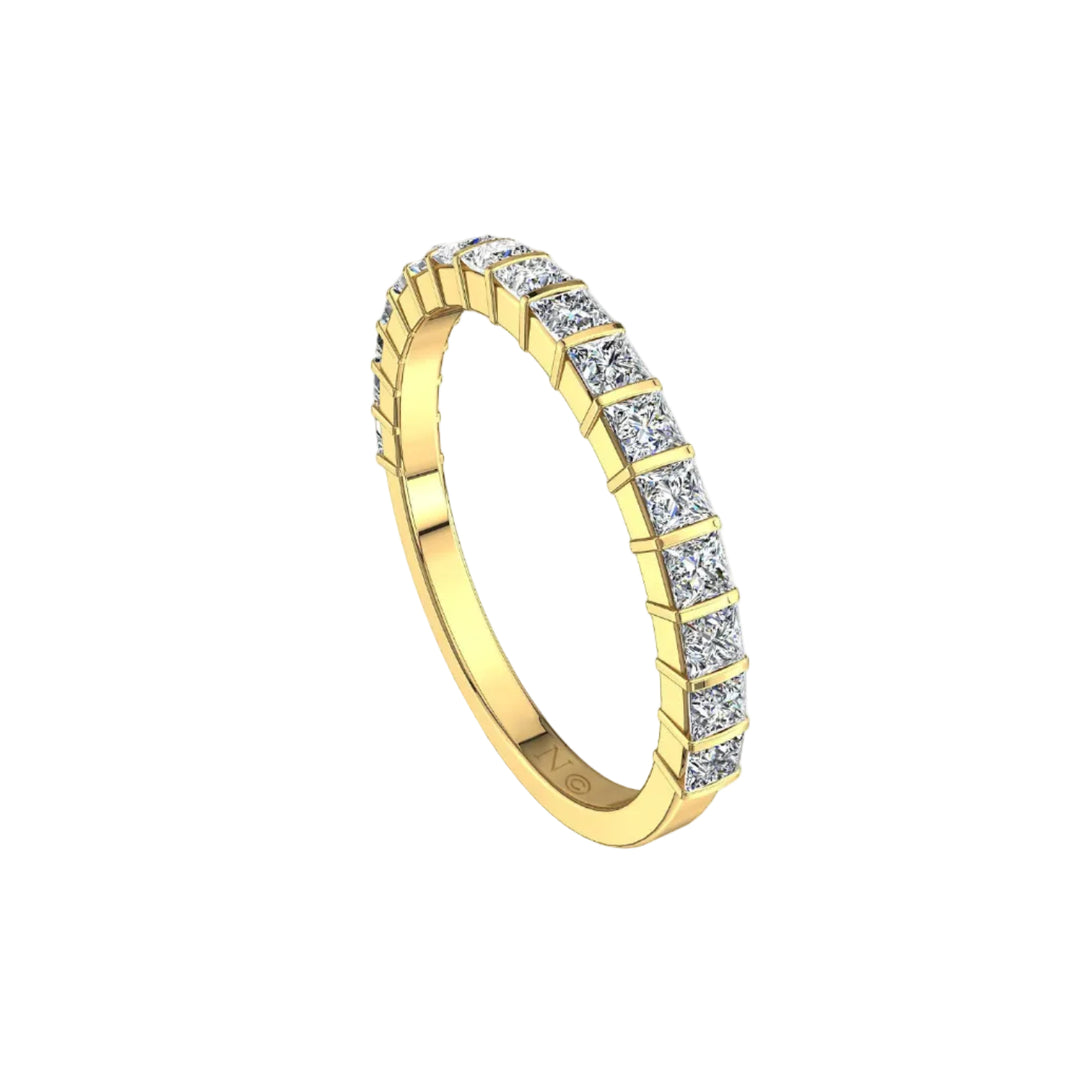 Demi-alliance 17 diamants naturels princesses 0.60 carat or jaune Lucia