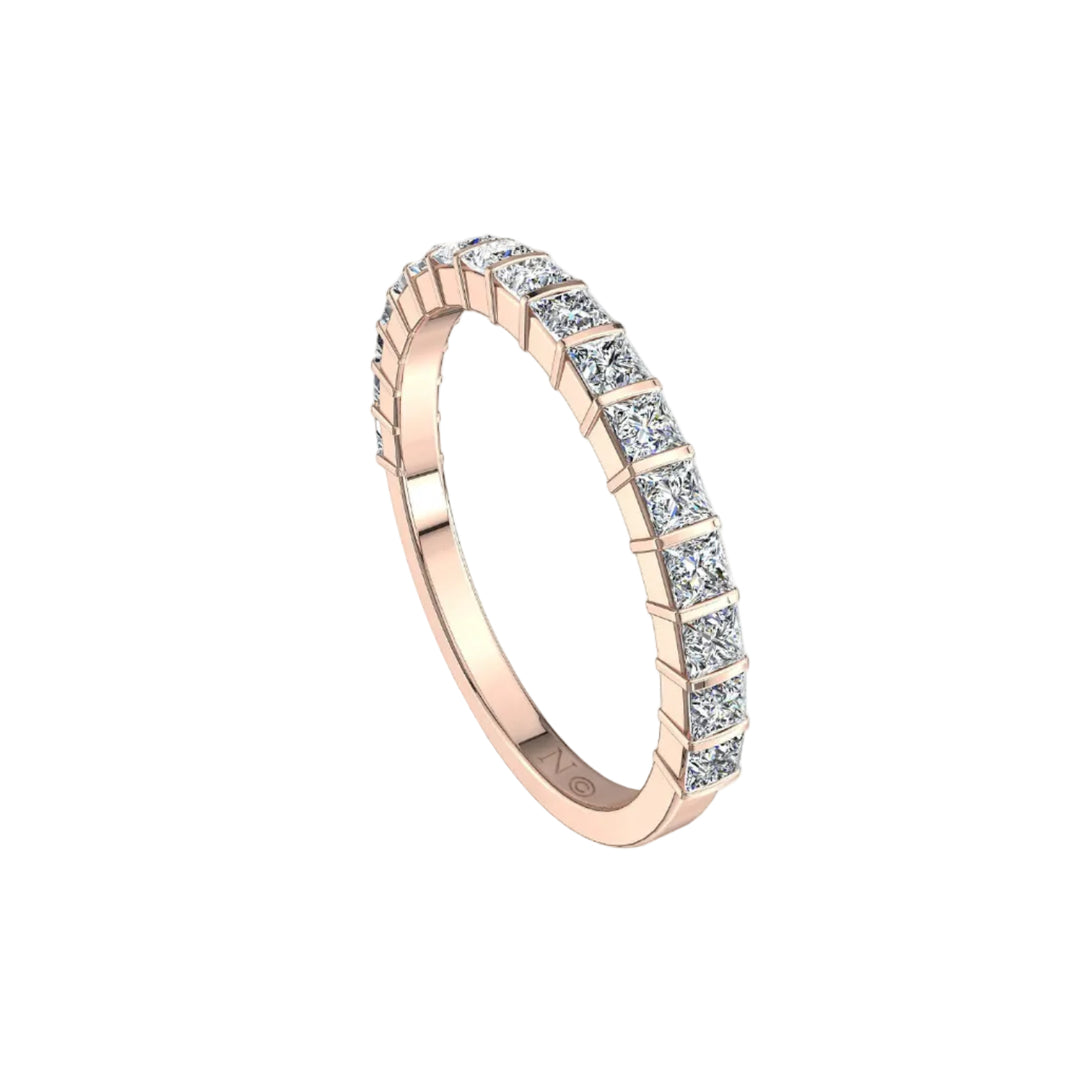 Demi-alliance 17 diamants naturels princesses 0.60 carat or rose Lucia