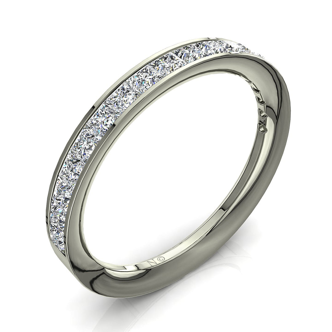 Demi-alliance 18 diamants naturels princesses 0.70 carat or blanc Laura