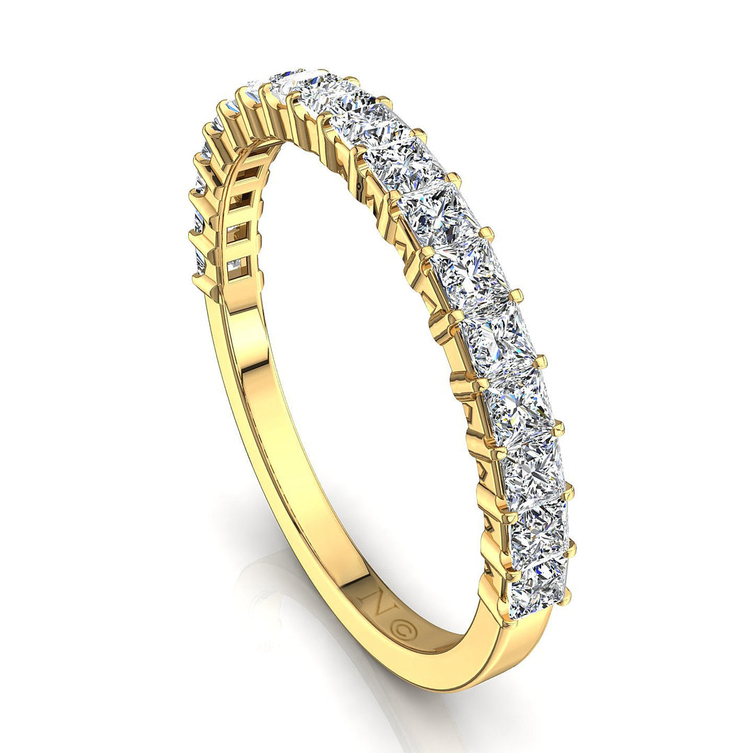 Demi-alliance 18 diamants naturels princesses 0.70 carat or jaune Eleonora
