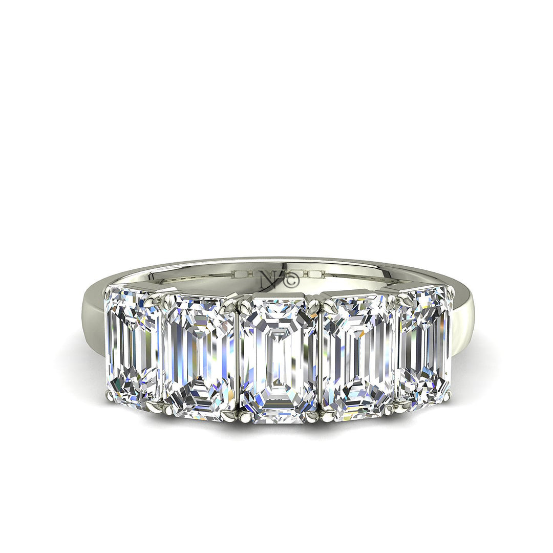 Demi-alliance 5 diamants naturels Émeraudes 2.00 carat or blanc Virginie