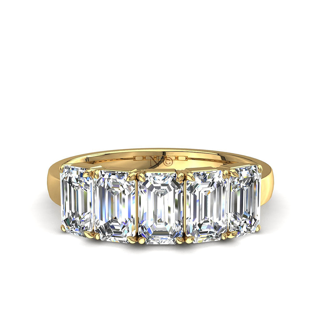 Demi-alliance 5 diamants naturels Émeraudes 2.00 carat or jaune Virginie