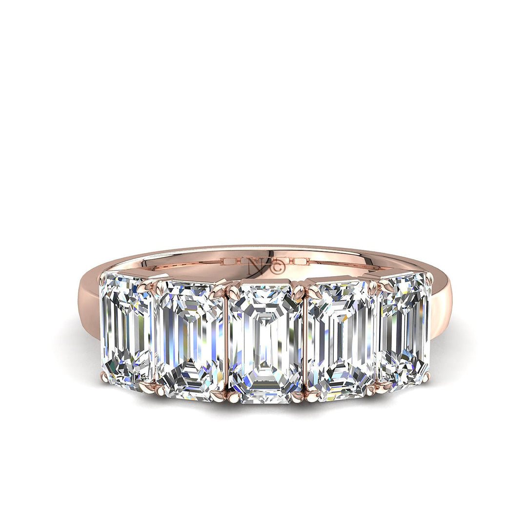 Demi-alliance 5 diamants naturels Émeraudes 2.00 carat or rose Virginie