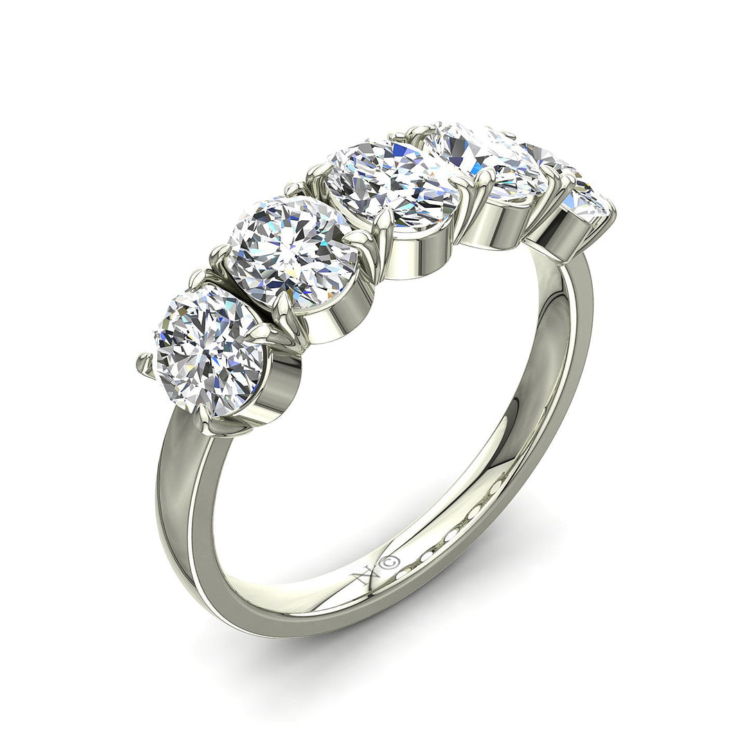 Demi-alliance 5 diamants ovales 1.50 carat or blanc Sarah