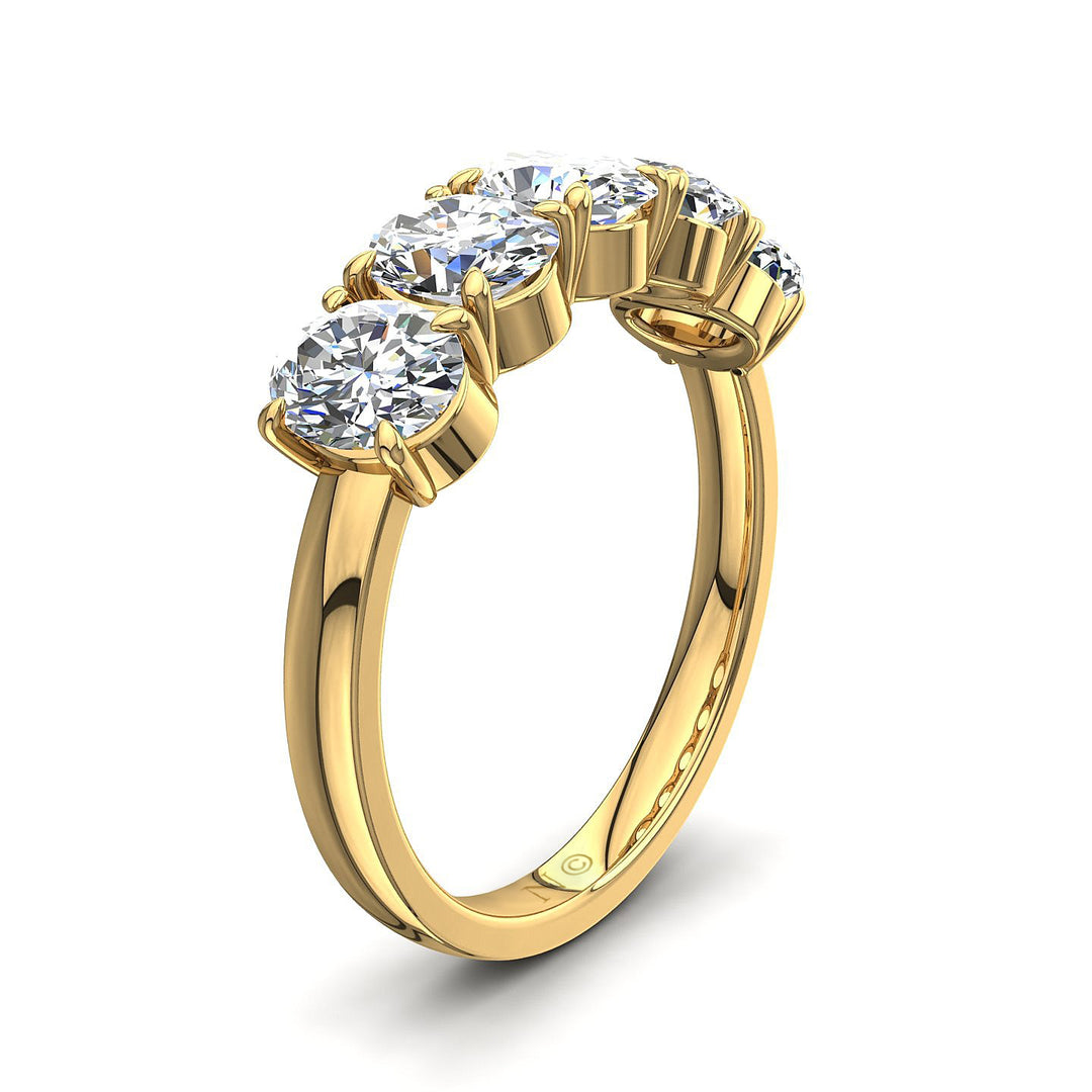 Demi-alliance 5 diamants ovales 1.50 carat or jaune Sarah