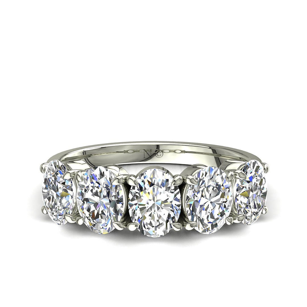 Demi-alliance 5 diamants synthétiques ovales 1.50 carat or blanc Sarah