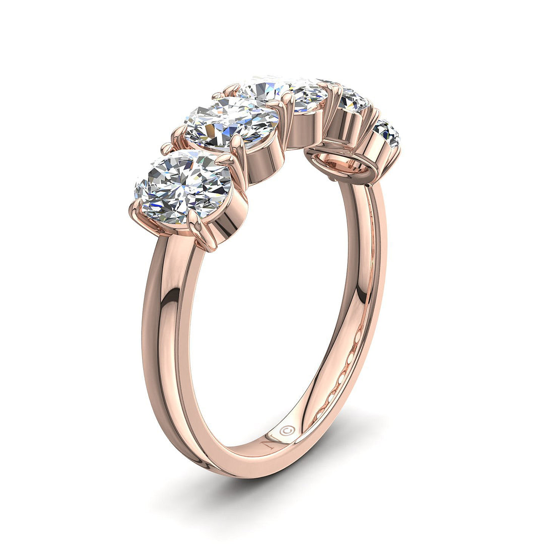 Demi-alliance 5 diamants synthétiques ovales 1.50 carat or rose Sarah