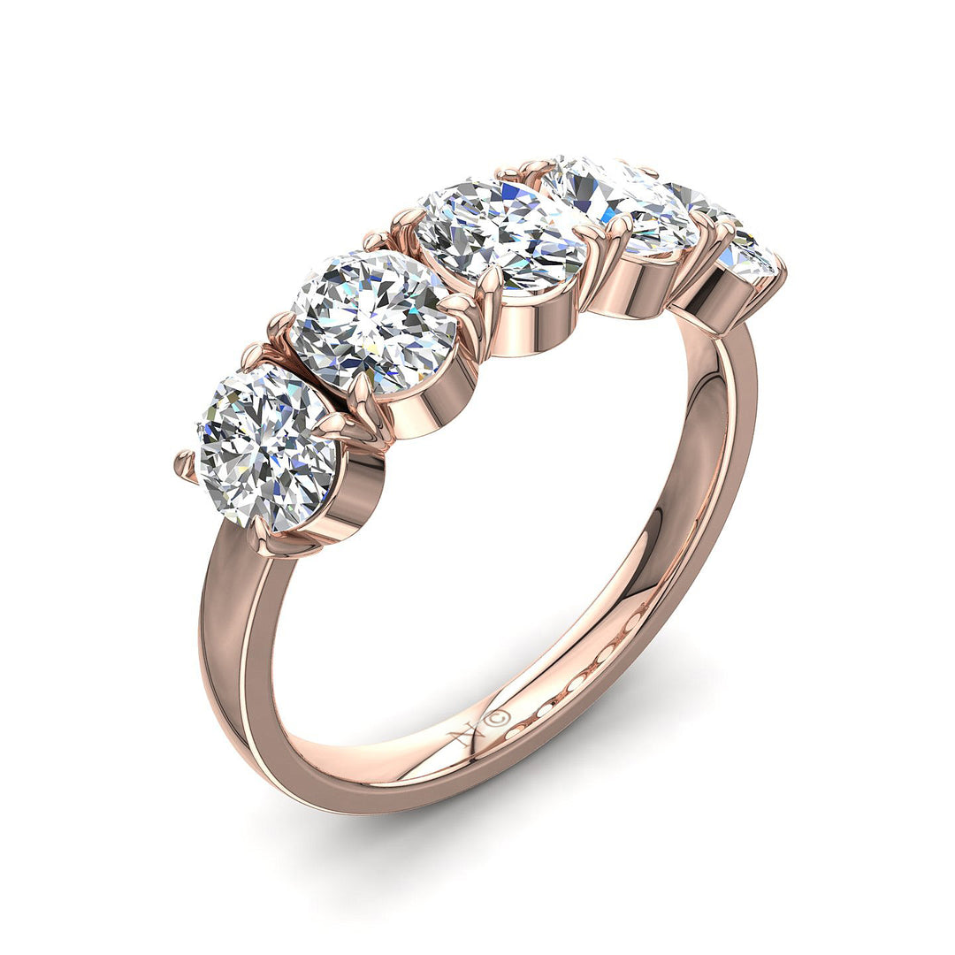 Demi-alliance 5 diamants synthétiques ovales 1.50 carat or rose Sarah