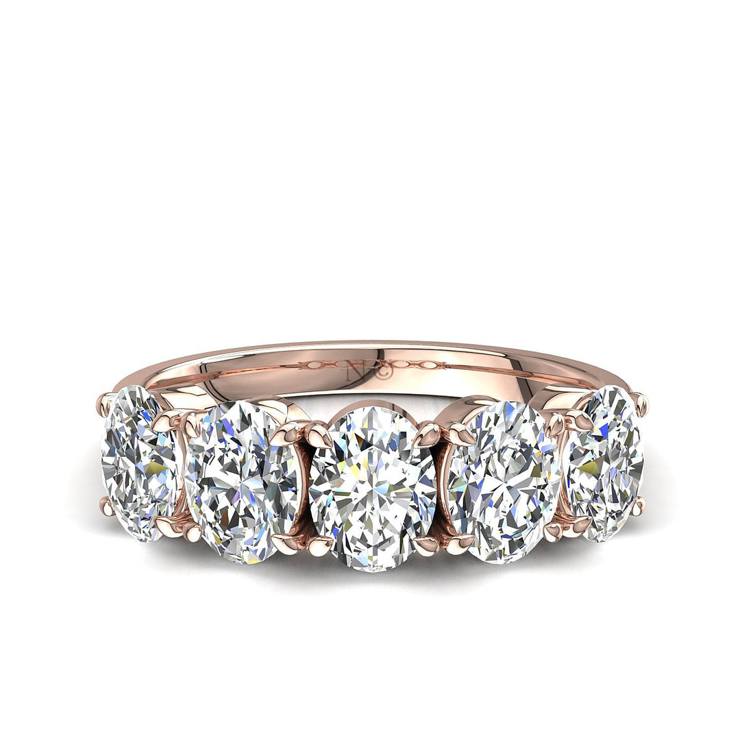 Demi-alliance 5 diamants synthétiques ovales 1.50 carat or rose Sarah
