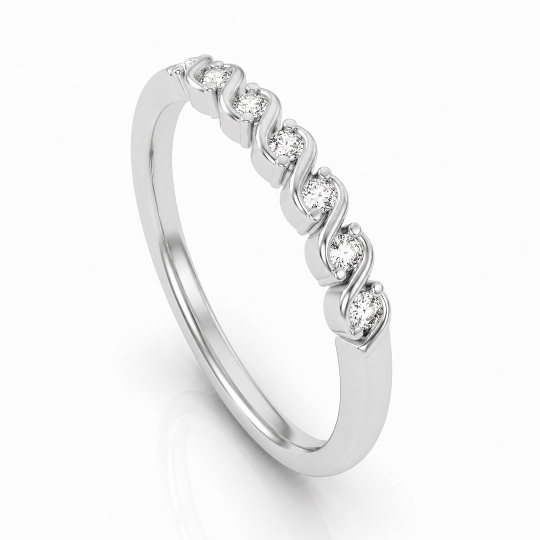 Demi-alliance 9 diamants naturels ronds 0.13 carat or blanc 14 carats Célia