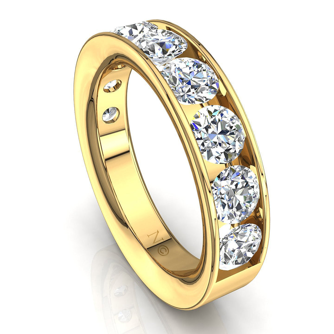Demi-alliance 9 diamants naturels ronds 1.60 carat or jaune Antonia