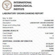Diamant OVALE 0.60 carat E VVS2