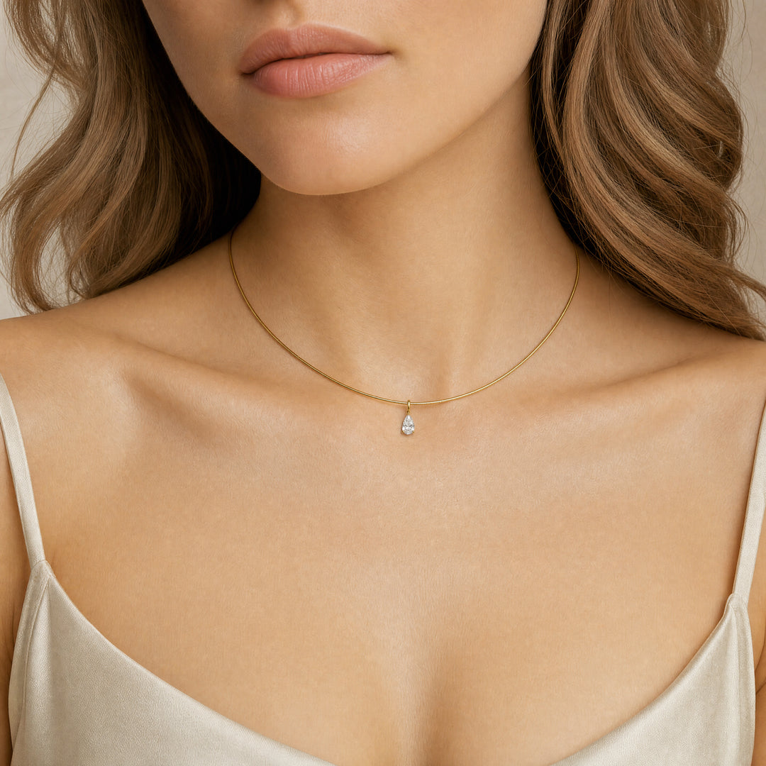 Pendentif diamant naturel poire 1.00 carat or jaune 14 carats Charly
