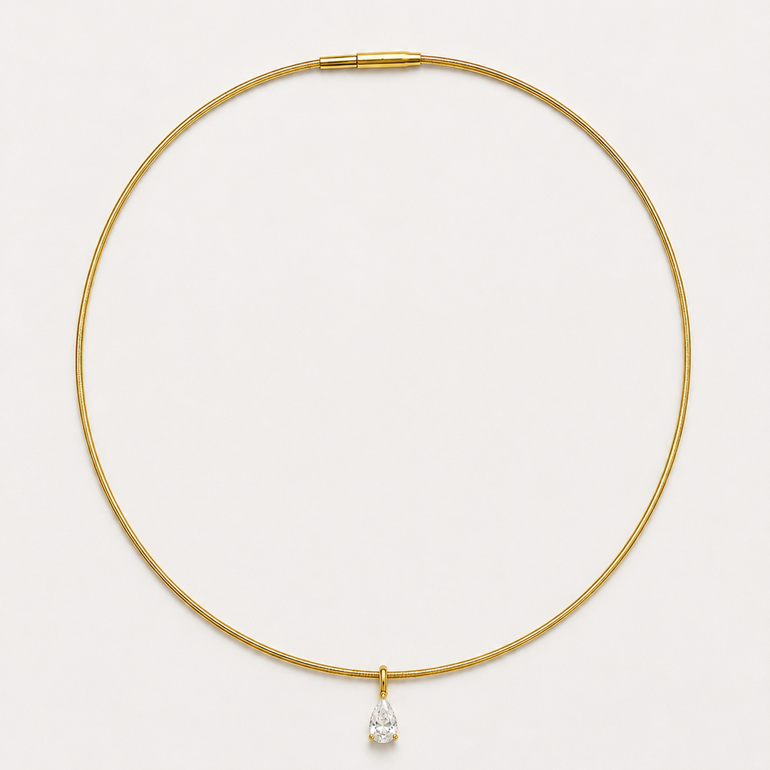 Pendentif diamant naturel poire 1.00 carat or jaune 14 carats Charly