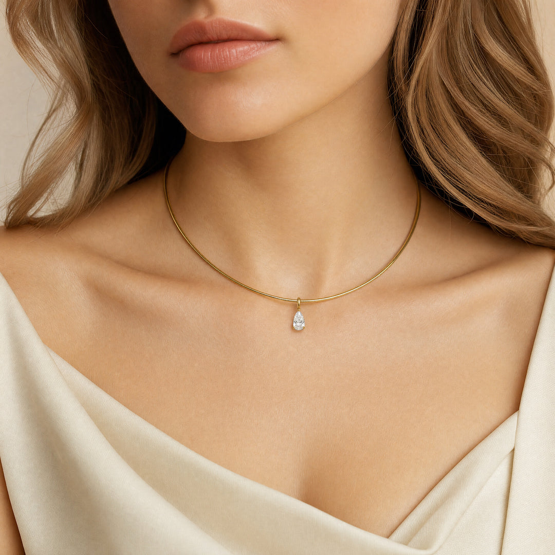 Pendentif diamant naturel poire 1.00 carat or jaune 14 carats Charly