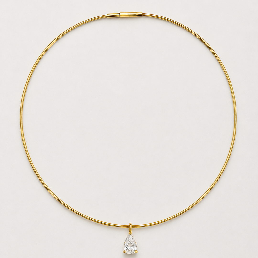 Pendentif diamant naturel poire 1.00 carat or jaune 14 carats Charly