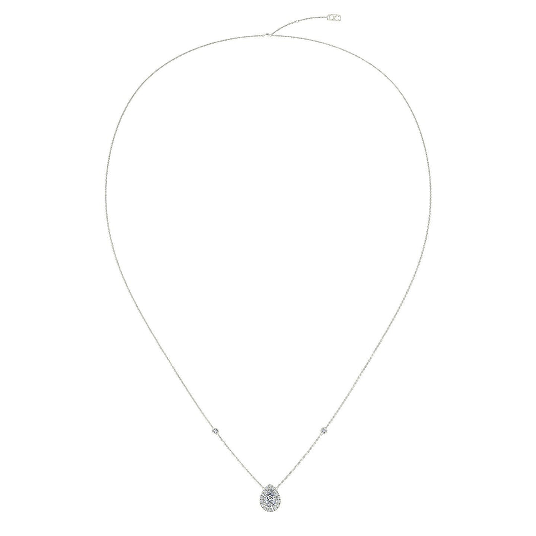 Pendentif diamant naturel poire et diamants naturels ronds 0.90 carat or blanc Carla