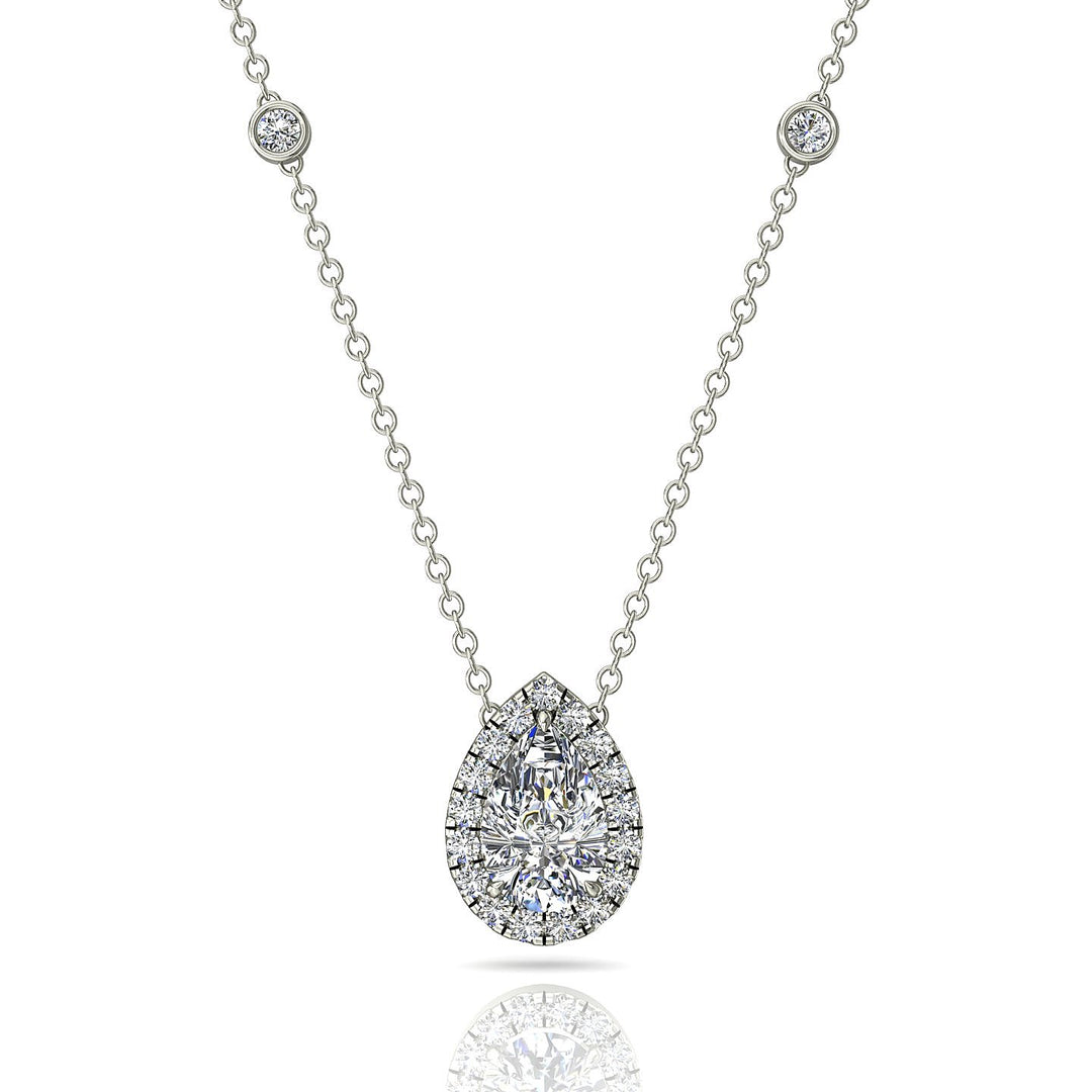 Pendentif diamant naturel poire et diamants naturels ronds 1.10 carat or blanc Carla