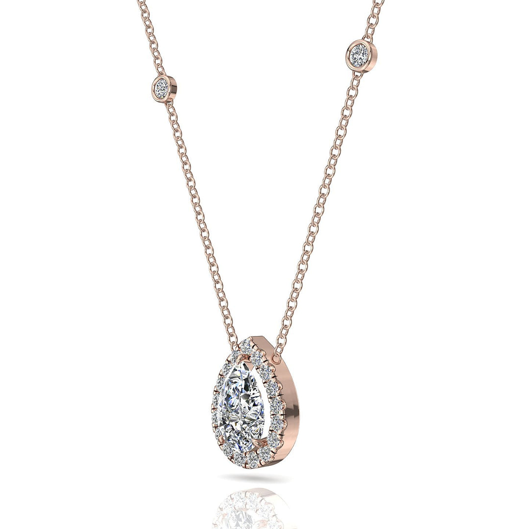Pendentif diamant naturel poire et diamants naturels ronds 1.35 carat or rose Carla