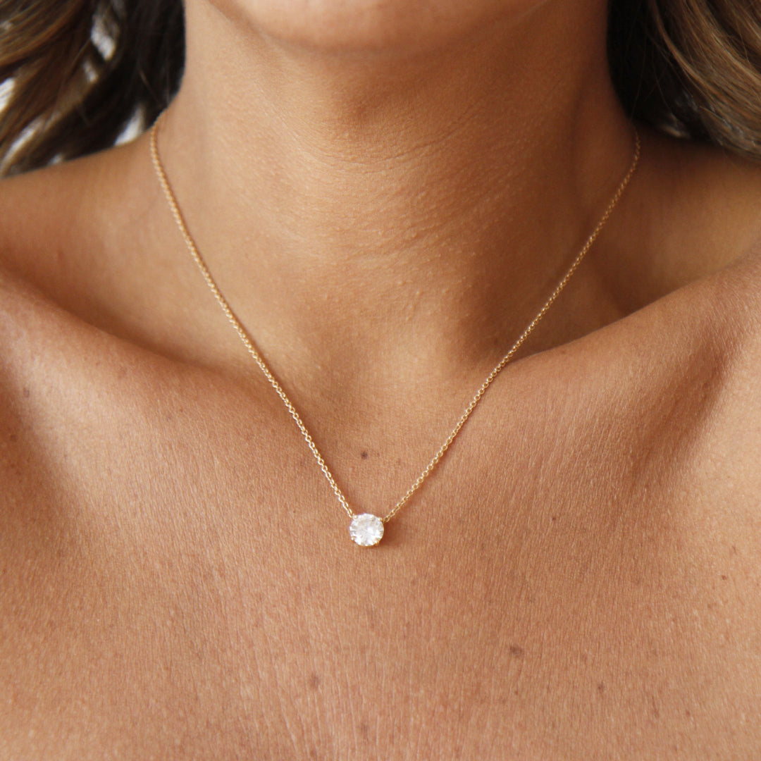 Pendentif diamant naturel rond 0.80 carat or blanc Ely