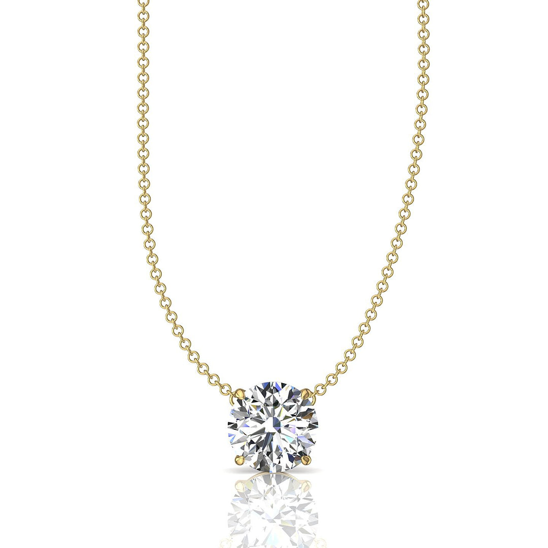 Pendentif diamant naturel rond 1.70 carat or jaune Ely