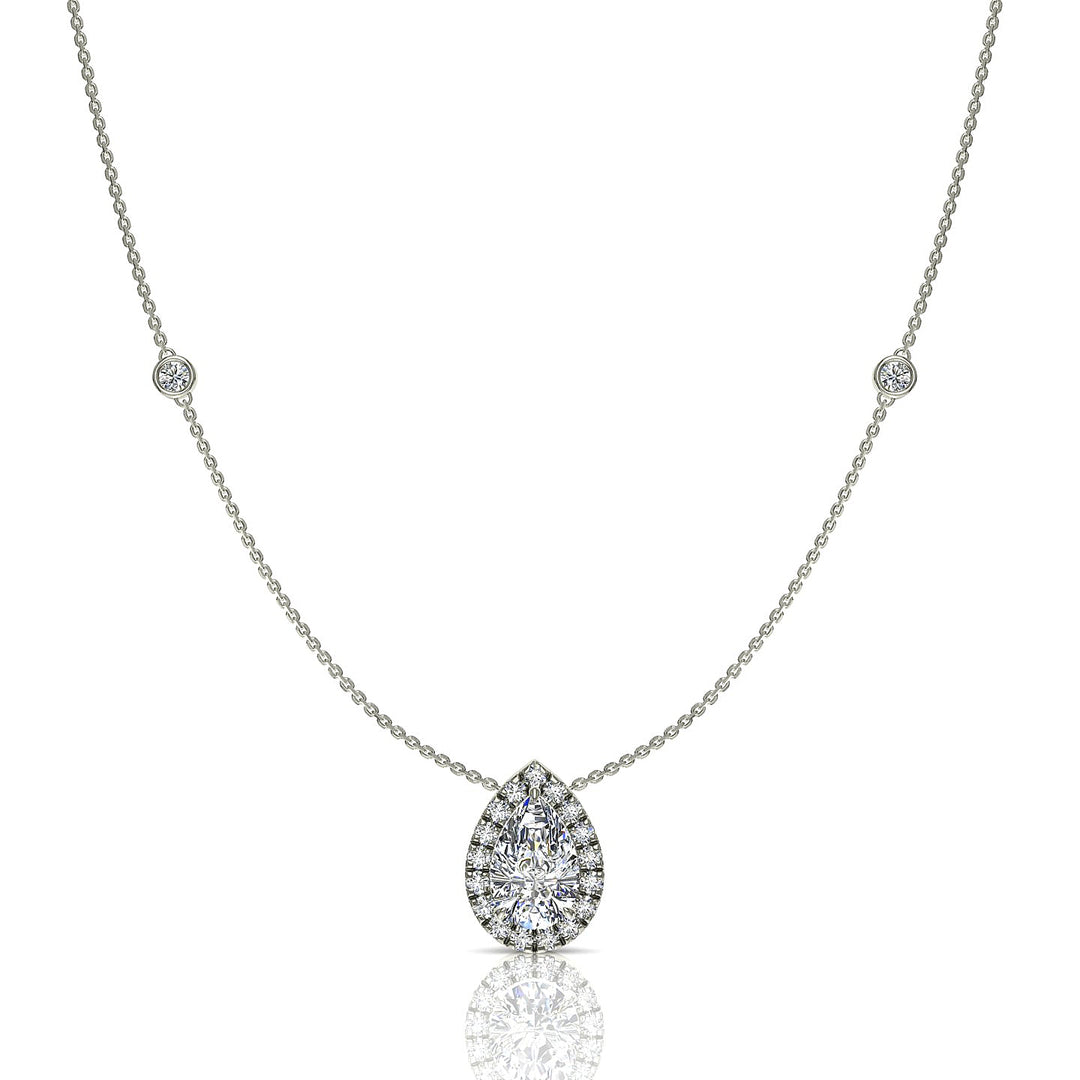 Pendentif diamant poire et diamants ronds 0.90 carat or blanc Carla