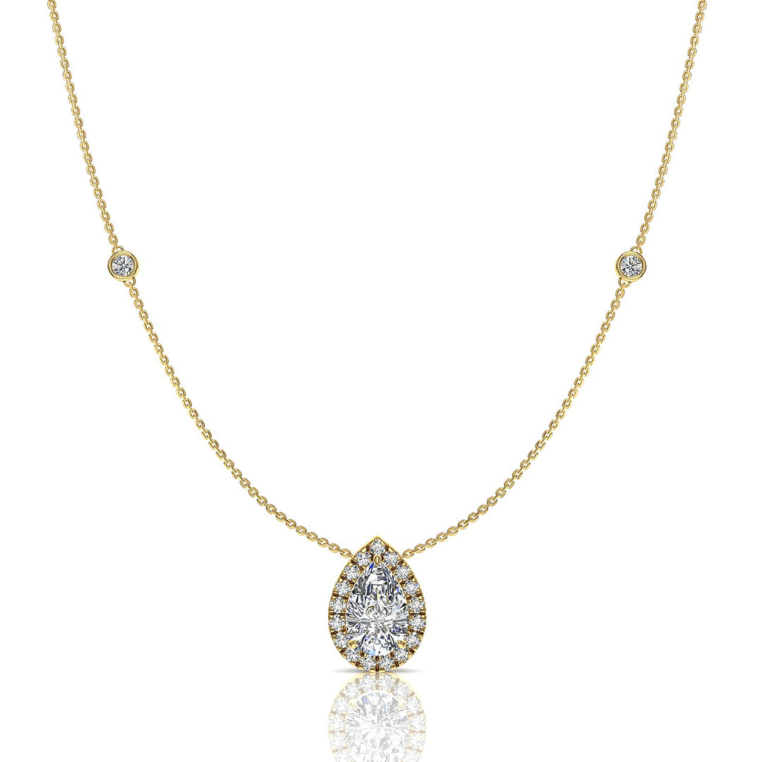 Pendentif diamant poire et diamants ronds 0.90 carat or jaune Carla