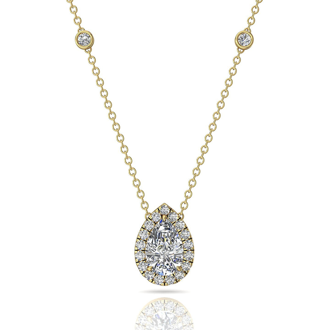 Pendentif diamant poire et diamants ronds 1.10 carat or jaune Carla