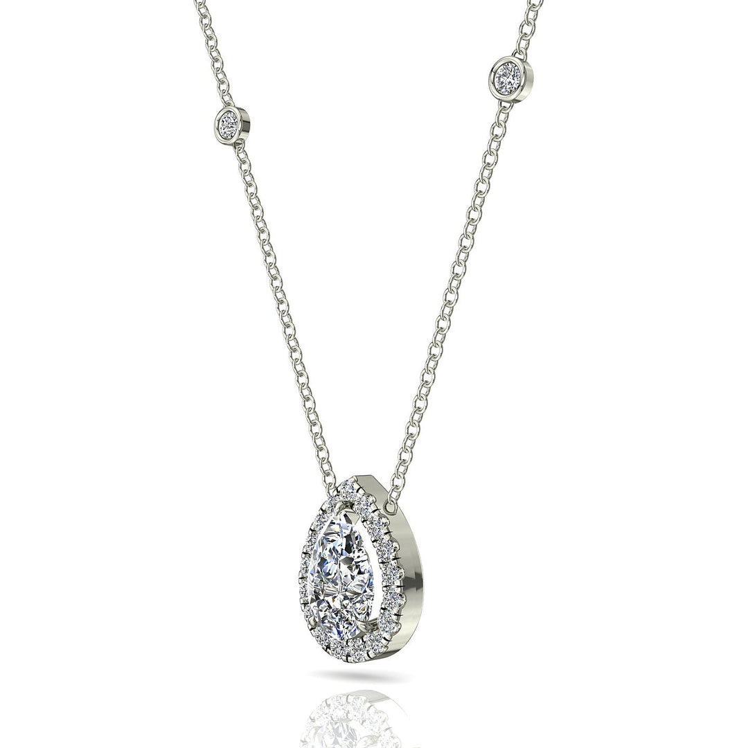 Pendentif diamant poire et diamants ronds 1.30 carat or blanc Carla