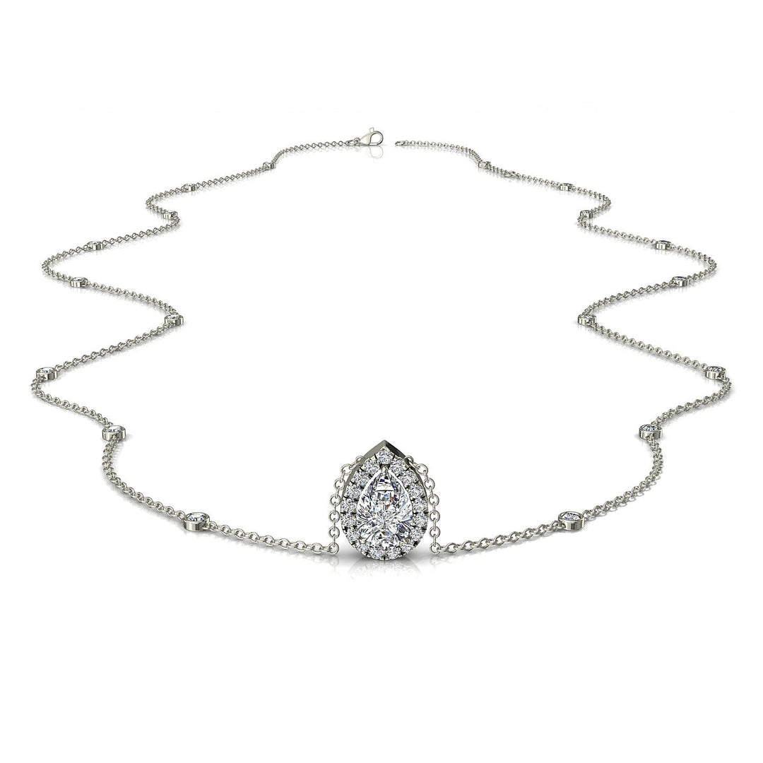 Pendentif diamant poire et diamants ronds 1.30 carat or blanc Carla