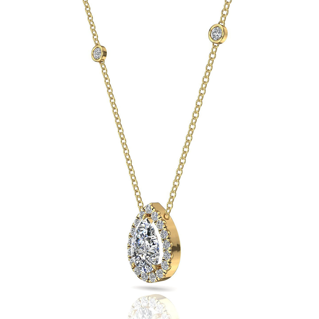 Pendentif diamant poire et diamants ronds 1.30 carat or jaune Carla