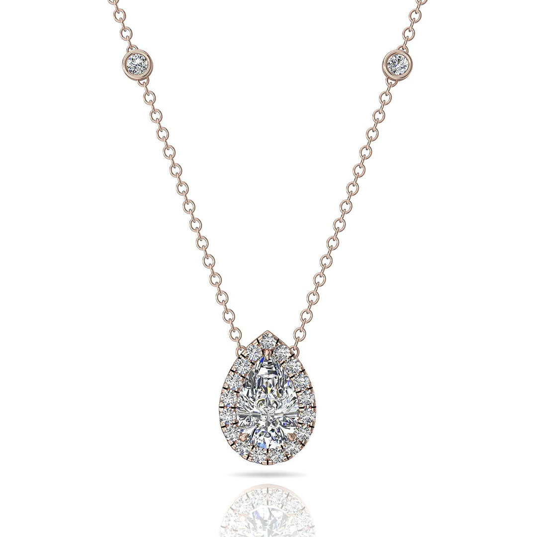 Pendentif diamant poire et diamants ronds 1.30 carat or rose Carla