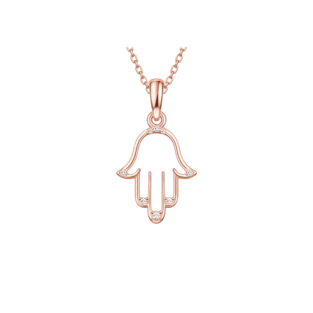 Pendentif diamants synthétiques ronds 0.11 carat or rose 14 carats Yara