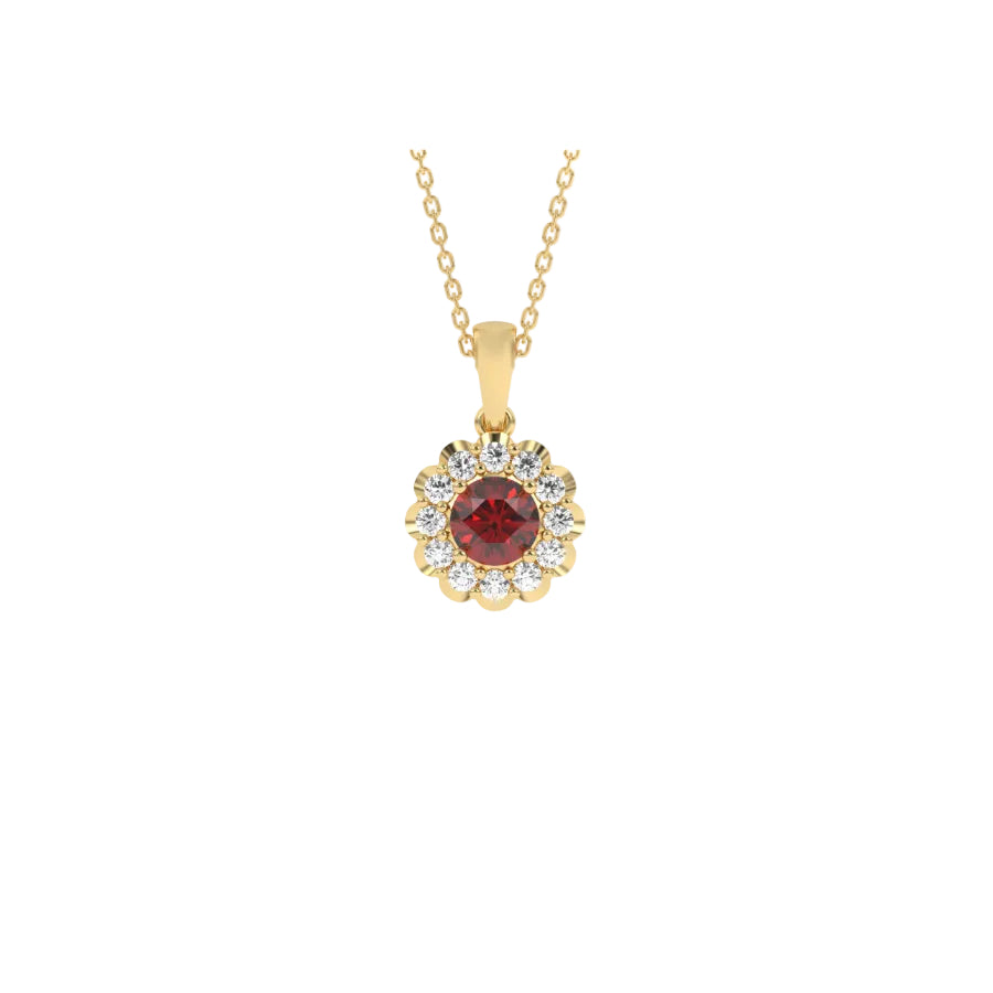 Pendentif rubis rond et diamants naturels ronds 0.96 carat or blanc 14 carats Renza