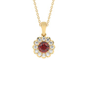 Pendentif rubis rond et diamants naturels ronds 0.96 carat or blanc 14 carats Renza