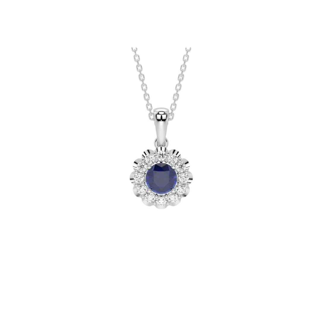 Pendentif rubis rond et diamants naturels ronds 0.96 carat or jaune 14 carats Renza