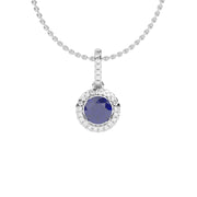 Pendentif saphir rond et diamants naturels ronds 0.78 carat or blanc 14 carats Nerina