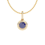 Pendentif saphir rond et diamants naturels ronds 0.78 carat or jaune 14 carats Nerina