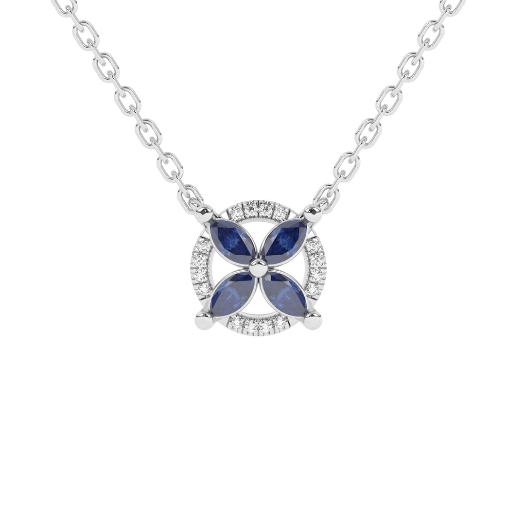 Pendentif saphirs marquises et diamants naturels ronds 0.49 carat or blanc 14 carats Clarina