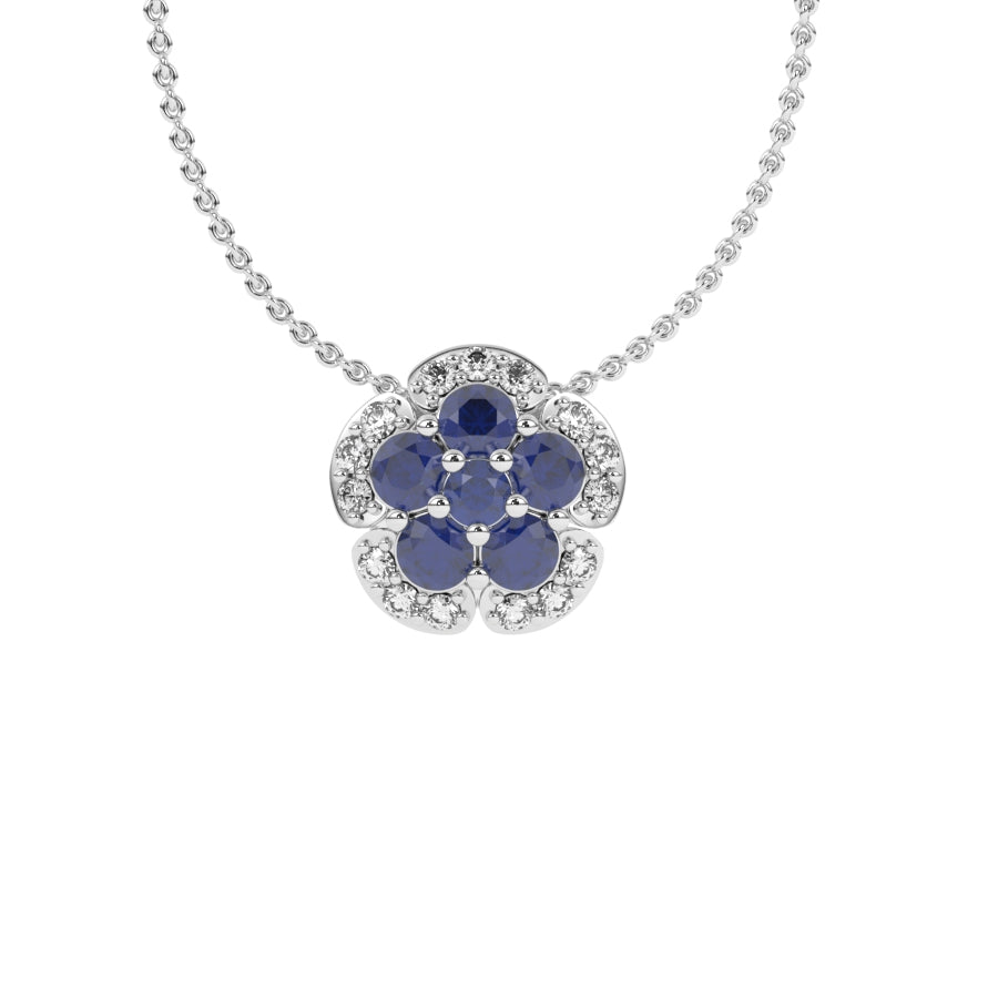 Pendentif saphirs ronds et diamants naturels ronds 0.70 carat or blanc 14 carats Seraphina