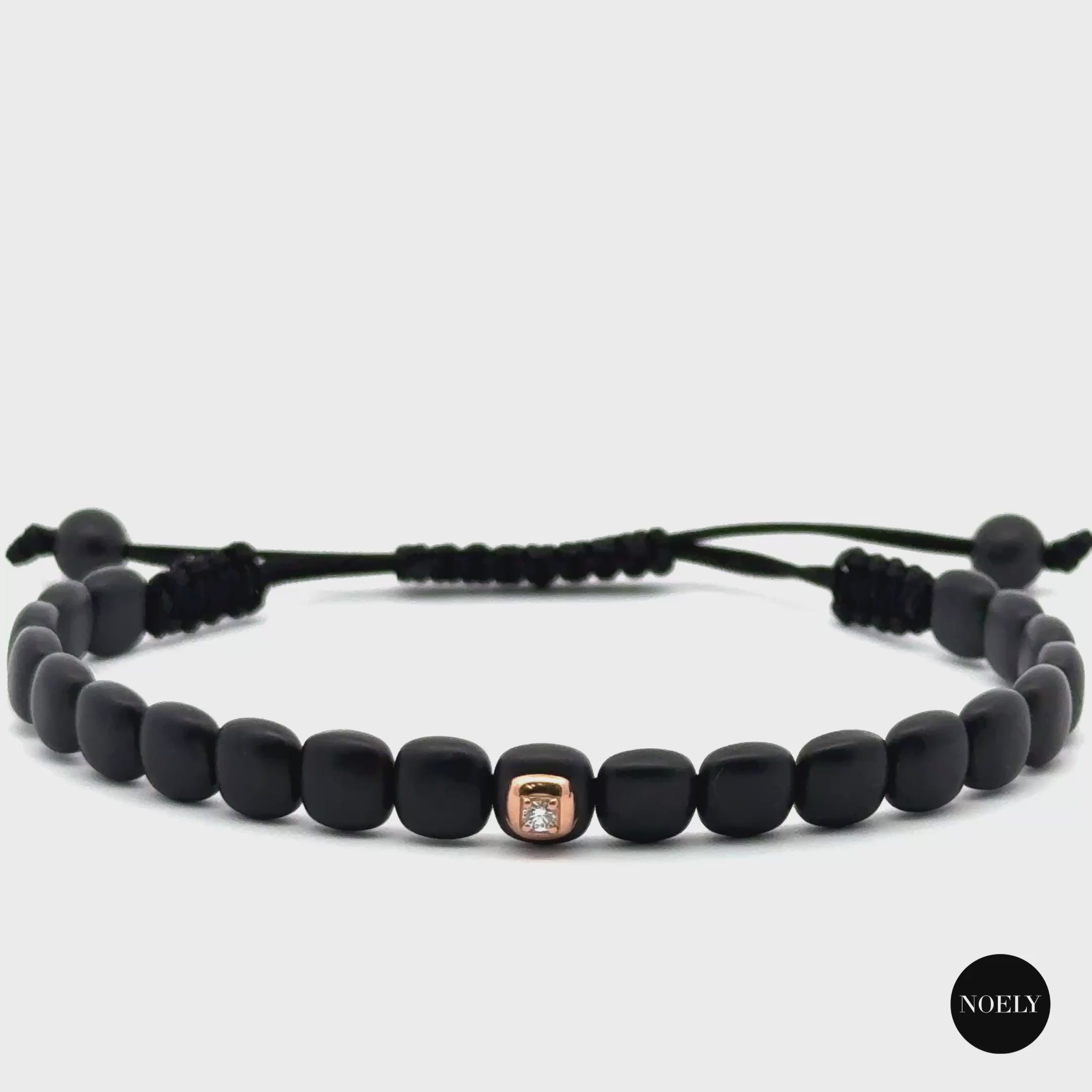 Bracelet Homme Céramique Noire, Or Rose 18K et Diamant naturel Reno