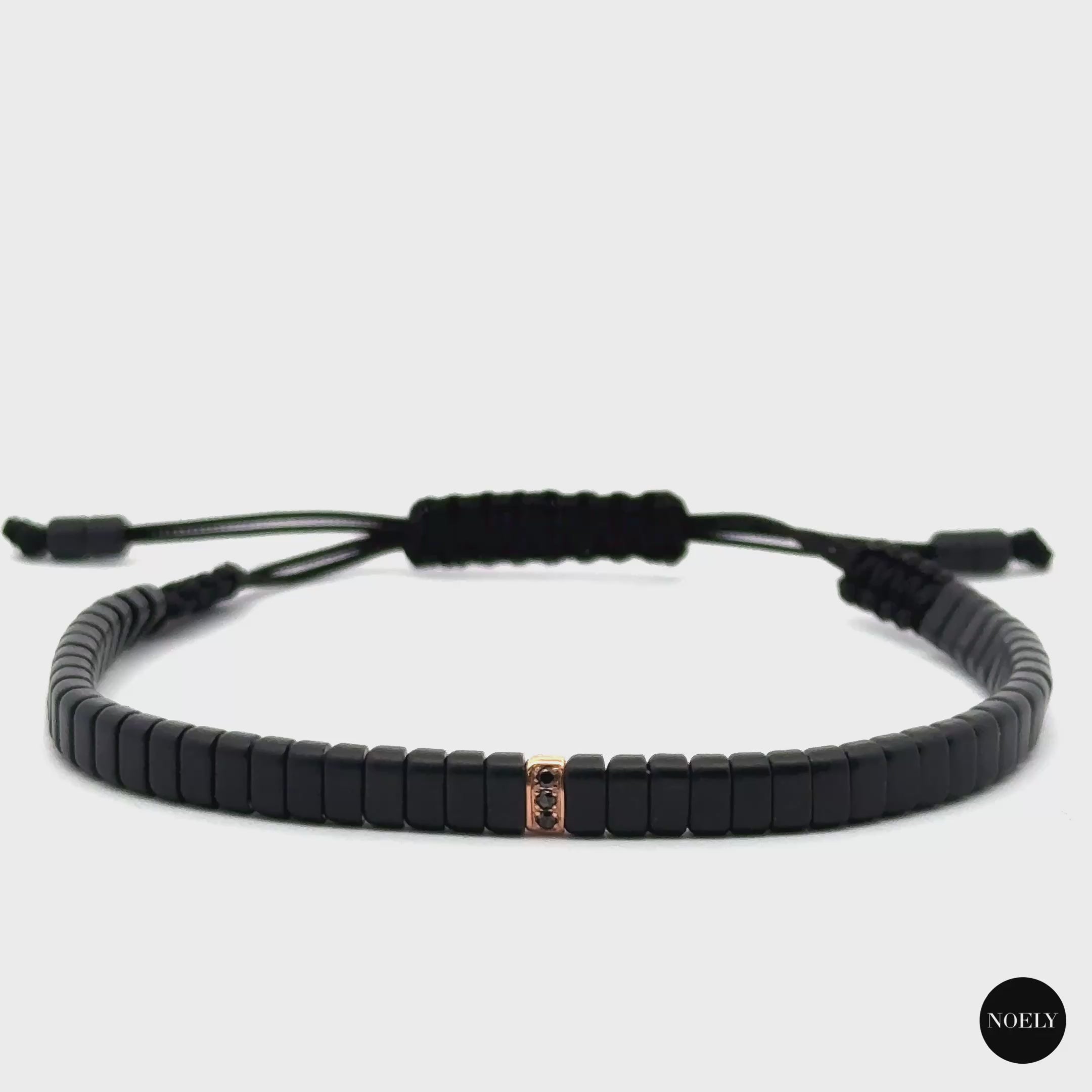 Bracelet Homme Céramique Noire, Or Rose 18K et Diamants noirs Riccardo