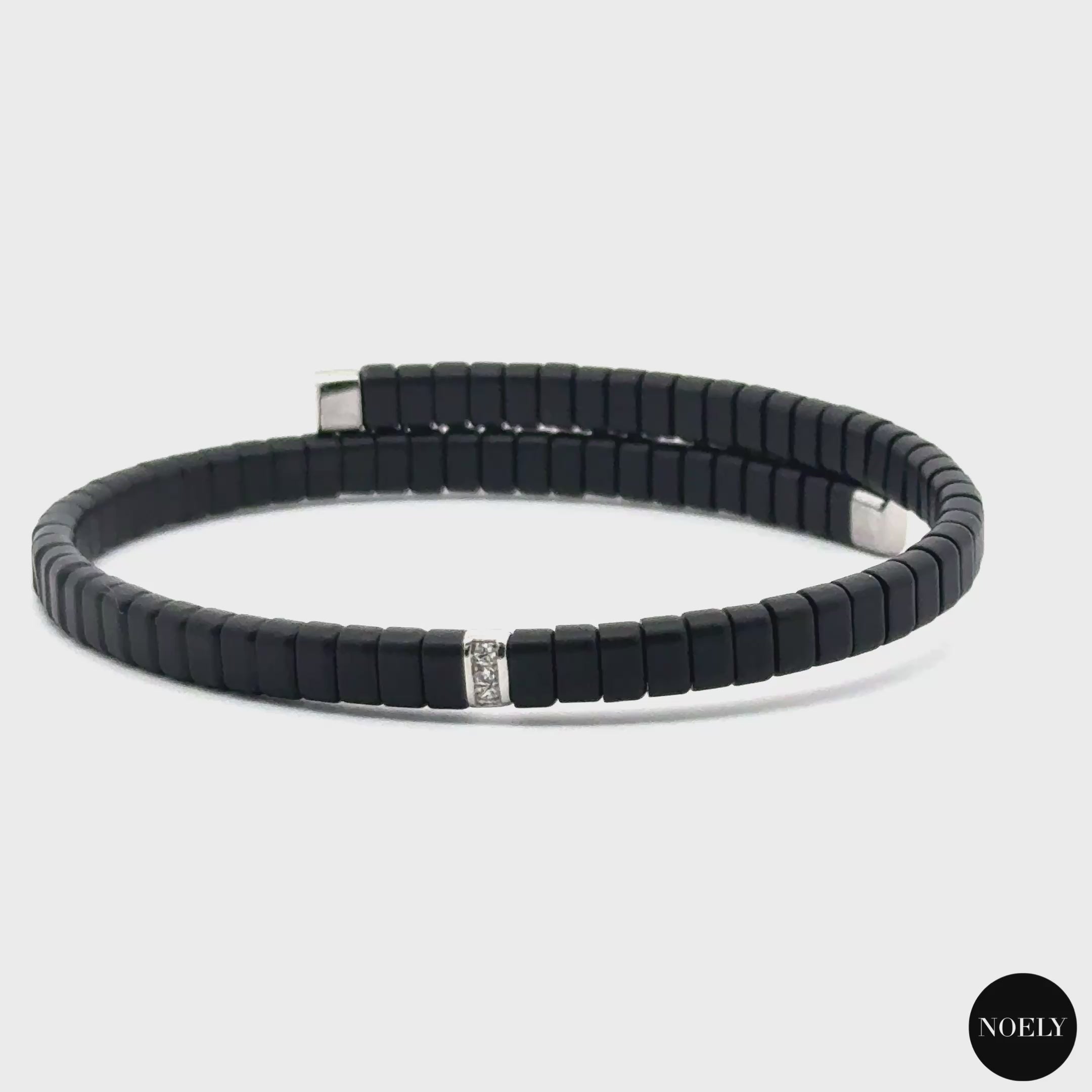 Bracelet Homme Céramique Noire, Or Blanc 18K et Diamants naturels Gino