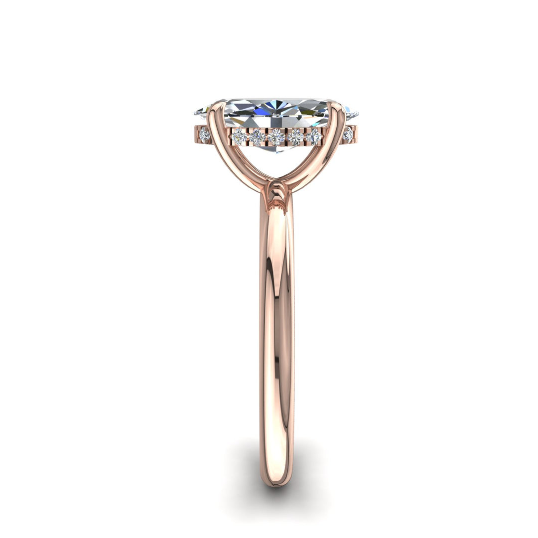 Bague Chloé solitaire diamant naturel marquise et diamants naturels ronds 1.27 carat or rose